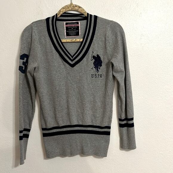 Authentic Goods Size L US Polo Association V Neck L/S Rugby Polo Sweater Preppy - Picture 1 of 7